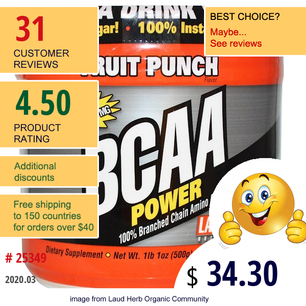 Labrada Nutrition, Bcaa Power, Fruit Punch, 1 Lb 1 Oz (500 G)  