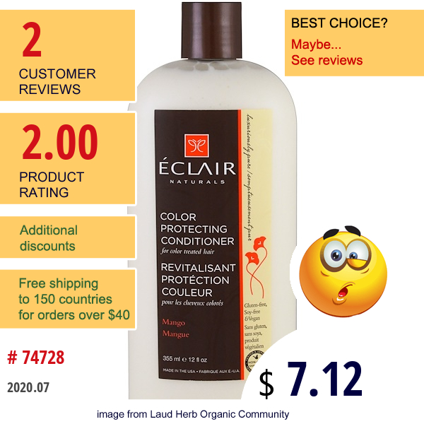 Eclair Naturals, Color Protecting Conditioner, Mango, 12 Fl Oz (355 Ml)