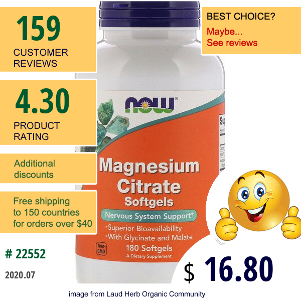 Now Foods, Magnesium Citrate, 180 Softgels