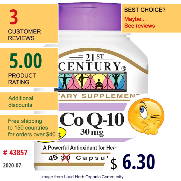 21St Century, Coq10, 30 Mg, 45 Capsules  