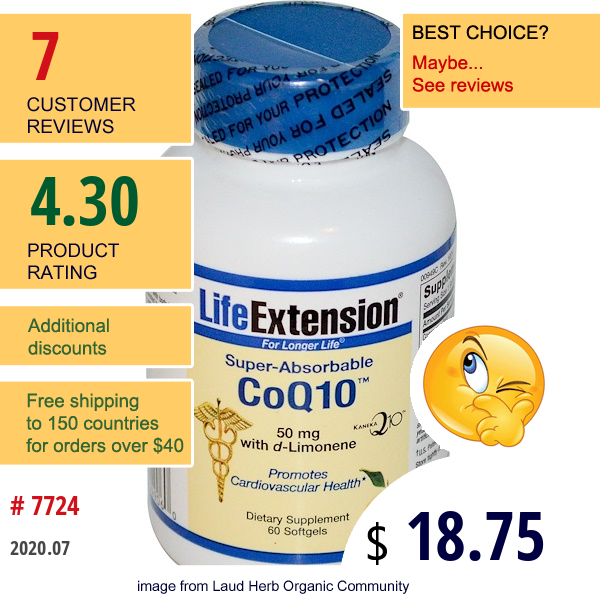 Life Extension, Coq10, Super-Absorbable, With D-Limonene, 50 Mg, 60 Softgels  