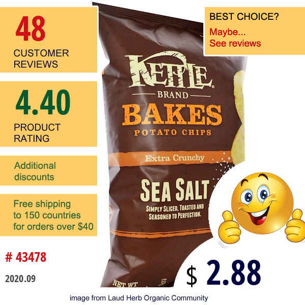 Kettle Foods, Baked Potato Chips, Sea Salt, 4 Oz (113 G)  