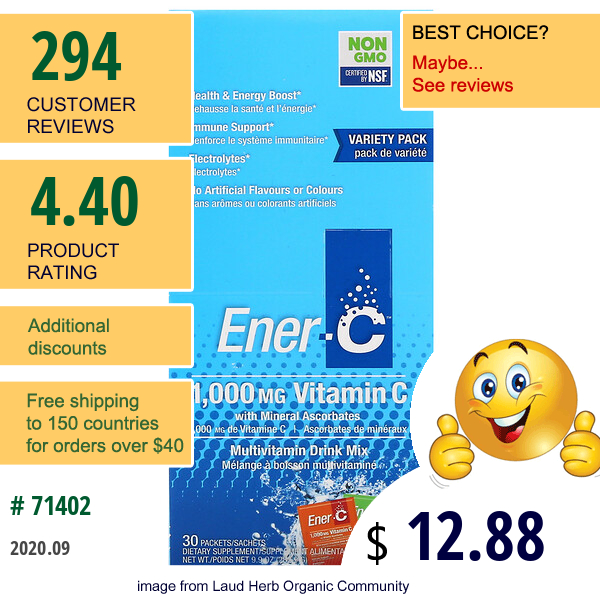 Ener-C, Vitamin C, Multivitamin Drink Mix, Variety Pack, 30 Packets, 9.9 Oz (282.9 G)