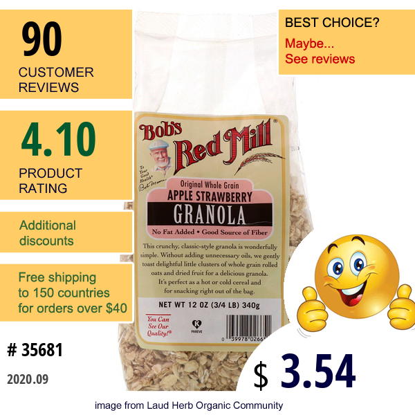 Bob'S Red Mill, Granola, Apple Strawberry, 12 Oz (340 G)  