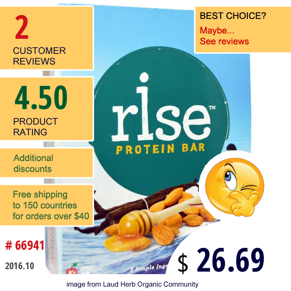 Rise Bar, Protein Bar, Snicker Doodle, 12 Bars, 2.1 Oz (60 G) Each