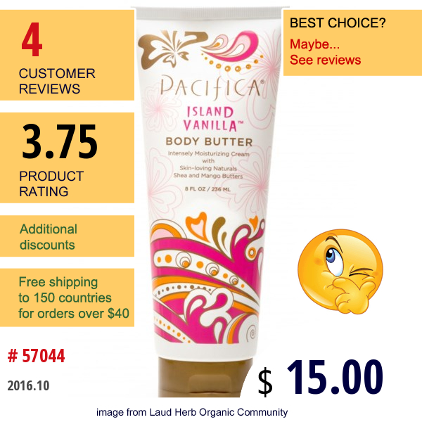 Pacifica, Body Butter, Island Vanilla, 8 Fl Oz (236 Ml)