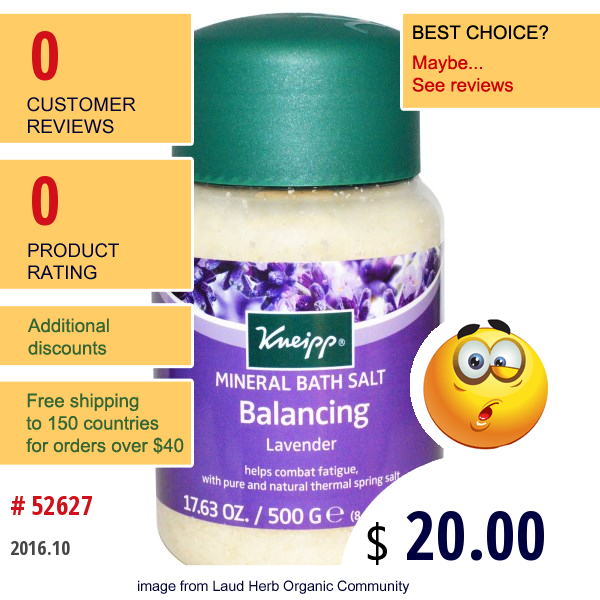 Kneipp, Balancing Mineral Bath Salt, Lavender, 17.63 Oz (500 G)  