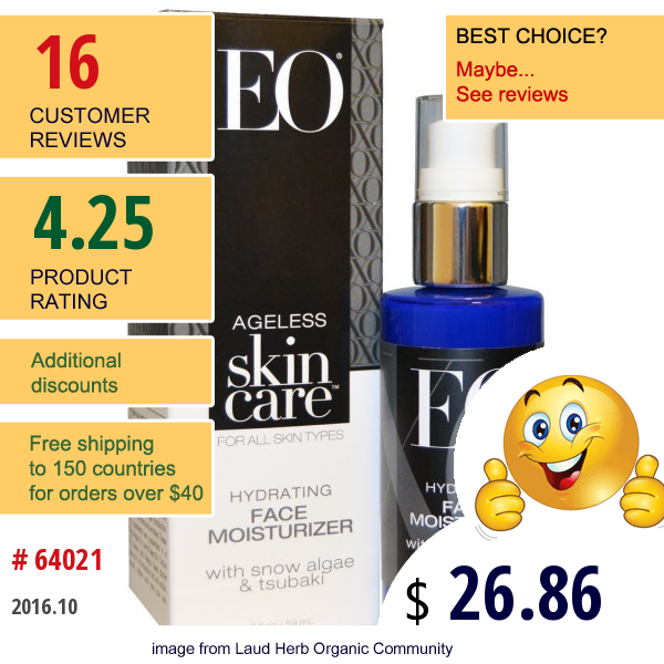 Eo Products, Ageless Skin Care, Hydrating Face Moisturizer, 2 Fl Oz (59 Ml)