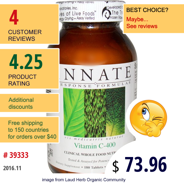 Innate Response Formulas, Vitamin C-400, 180 Tablets