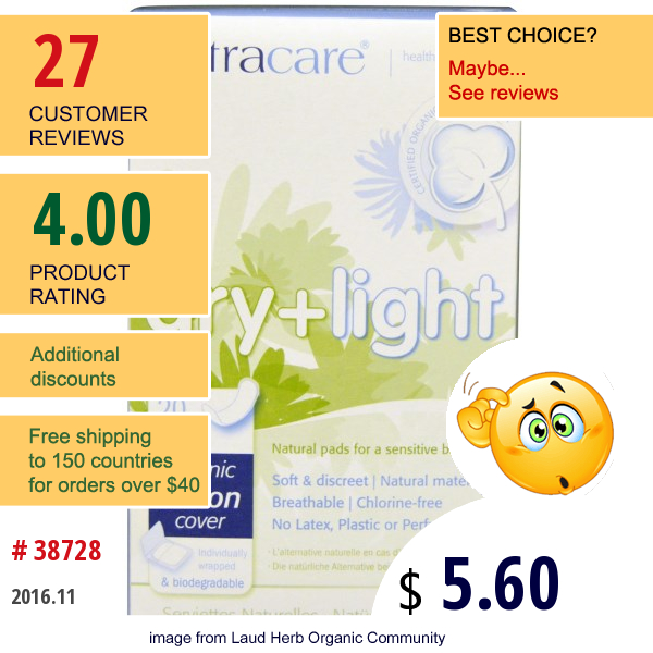 Natracare, Dry + Light, Organic Cotton Cover, 20 Individually Wrapped Pads