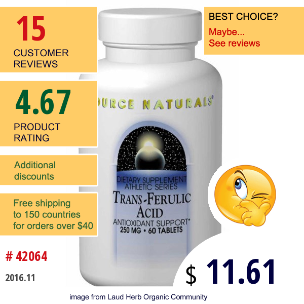 Source Naturals, Trans-Ferulic Acid, 250 Mg, 60 Tablets
