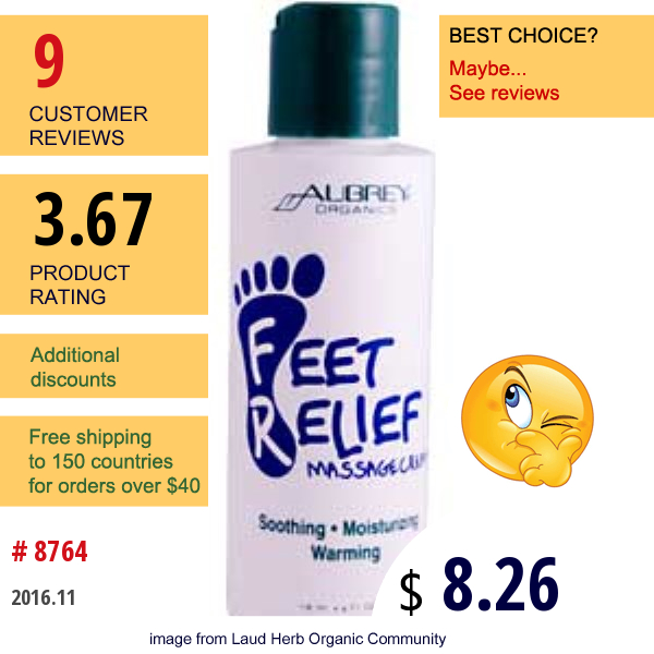 Aubrey Organics, Feet Relief, Massage Cream, 4 Fl Oz (118 Ml)  