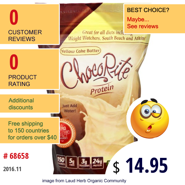 Healthsmart Foods, Inc., Chocorite Protein, Yellow Cake Batter, 14.7 Oz (418 G)
