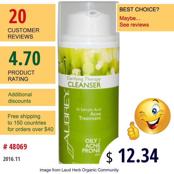 Aubrey Organics, Clarifying Therapy Cleanser, Oily / Acne Prone Skin, 3.4 Fl Oz (100 Ml)  