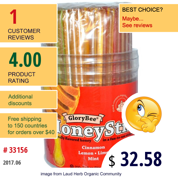 Glorybee, Honeystix, Multi Flavored, 200 Stix, 0.18 Oz Each  