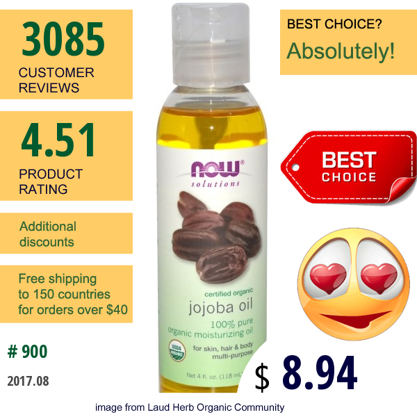 Now Foods, Solutions, Certified Organic, Jojoba Oil, 4 Fl Oz (118 Ml)