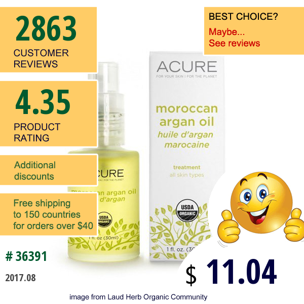 Acure Organics, Moroccan Argan Oil, Treatment, All Skin Types, 1 Fl Oz (30 Ml)