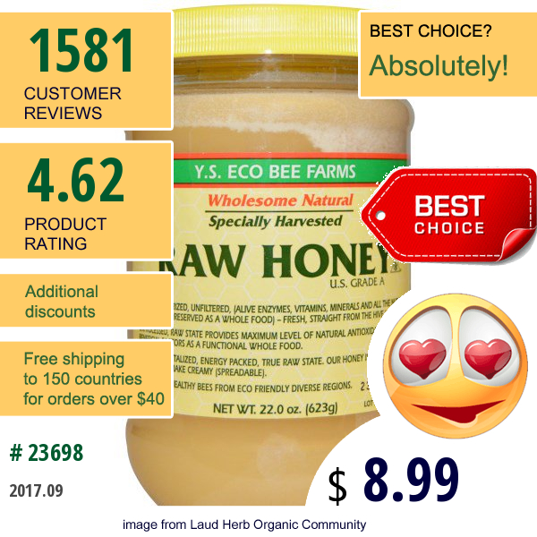 Y.s. Eco Bee Farms, Raw Honey, U.s. Grade A, 22.0 Oz (623 G)
