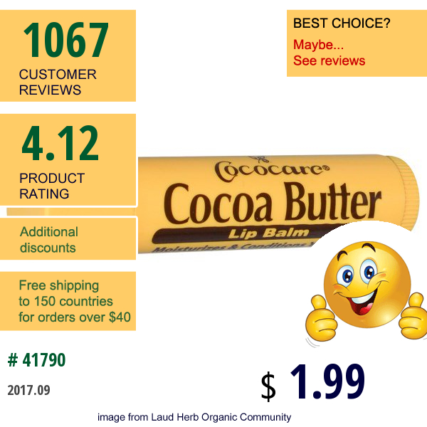 Cococare, Cocoa Butter Lip Balm, .15 Oz (4.2 G)