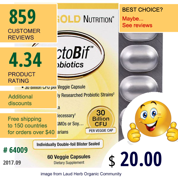 California Gold Nutrition, Cgn, Lactobif Probiotics, 30 Billion Cfu, 60 Veggie Caps