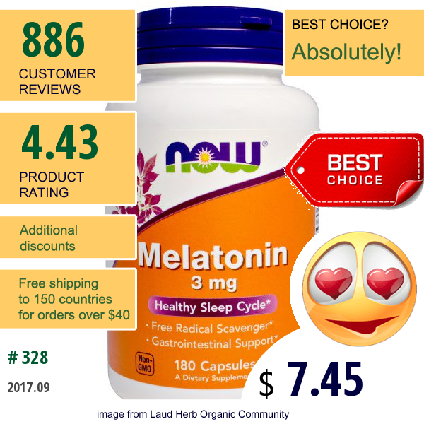 Now Foods, Melatonin, 3 Mg, 180 Capsules