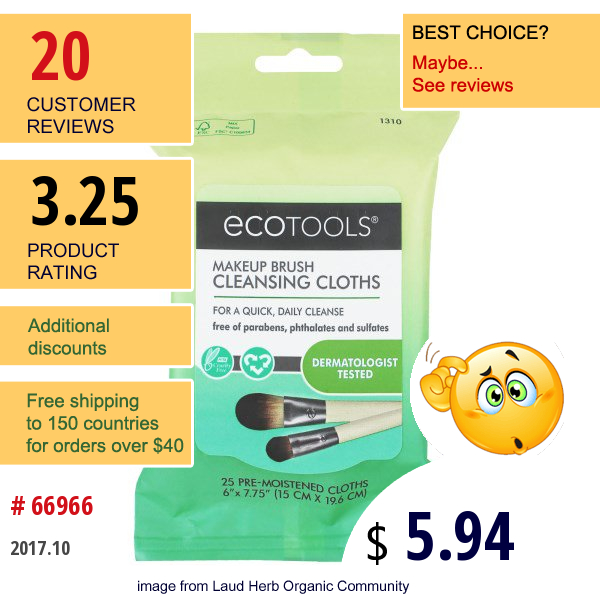 Ecotools, Makeup Brush Cleansing Cloths, 25 Pre-Moistened Cloths
