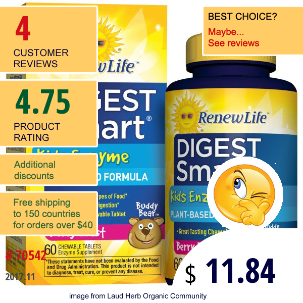 Renew Life, Digest Smart, Kids Enzyme, Berry Blast, 60 Chewable Tablets