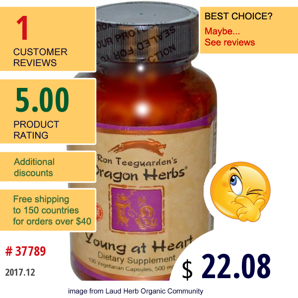 Dragon Herbs, Young At Heart, 500 Mg, 100 Veggie Caps  