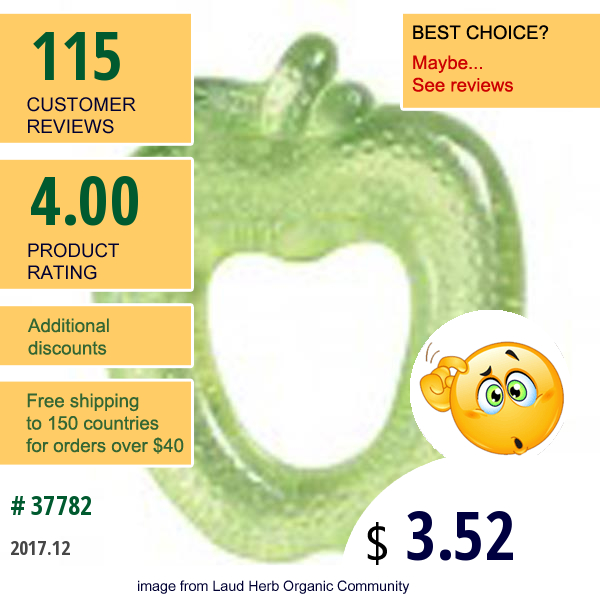 Iplay Inc., Green Sprouts, Fruit Cool Soothing Teether, Green Apple, 3+ Months
