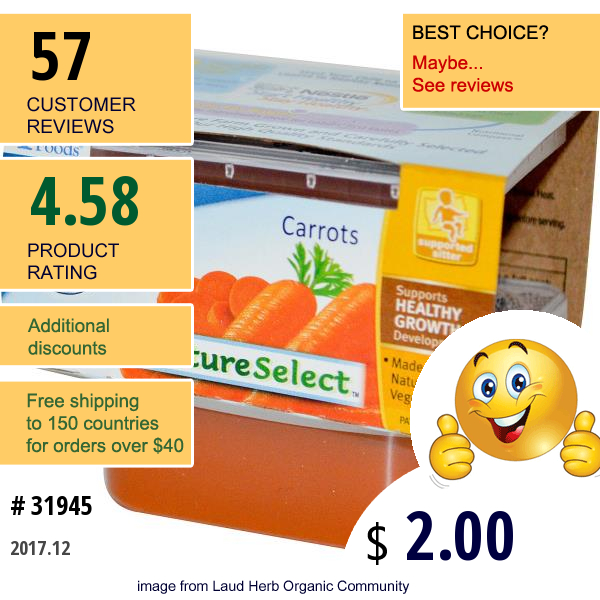 Gerber, 1St Foods, Natureselect, Carrots, 2 Packs, 2.5 Oz (71 G) Each