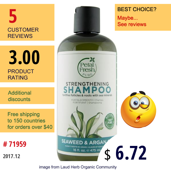 Petal Fresh, Strengthening Shampoo, Seaweed & Argan Oil, 16 Fl Oz (475 Ml)