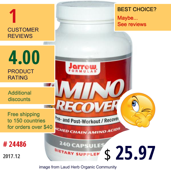 Jarrow Formulas, Amino Recovery, 240 Capsules  