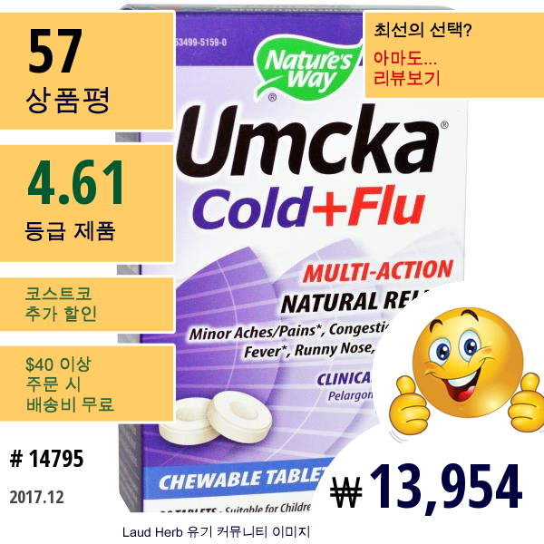 Natures Way, 움카 (Umcka), 콜드 + 플두, 베리 맛, 20 츄어블정