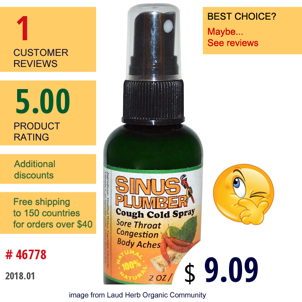 Greensations, Sinus Plumber, Cough Cold Spray, 2 Oz (60 Ml)  