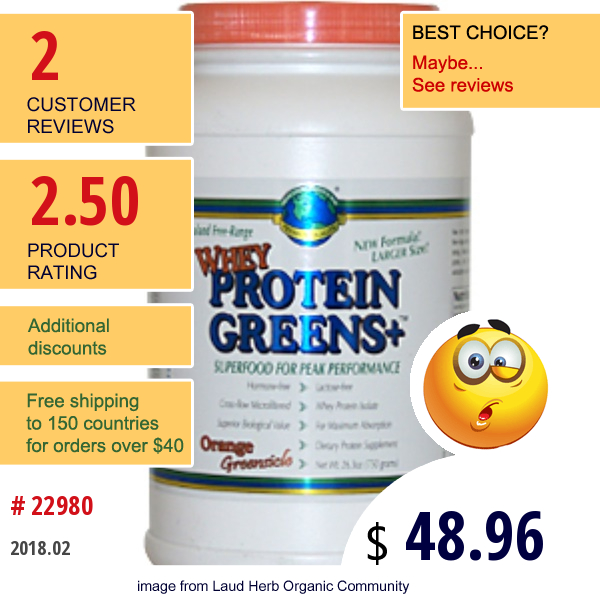 Greens Plus, Whey Protein Greens+, Orange Greensicle, 26.3 Oz (750 G)  