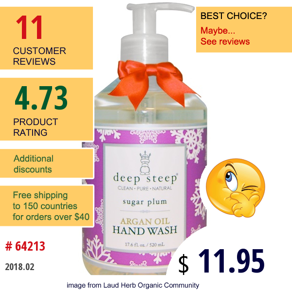 Deep Steep, Argan Oil Hand Wash, Sugar Plum, 17.6 Fl Oz (520 Ml)  