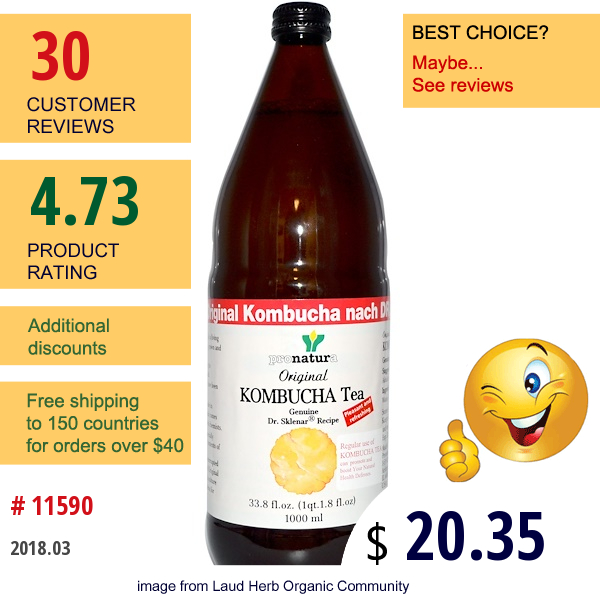 Pronatura, Original Kombucha Tea, 33.8 Fl Oz (1000 Ml)  