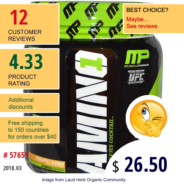 Musclepharm, Hybrid Series, Amino 1, The Athletes Cocktail, Pineapple Mango, 0.94 Lbs (428.8 G)  