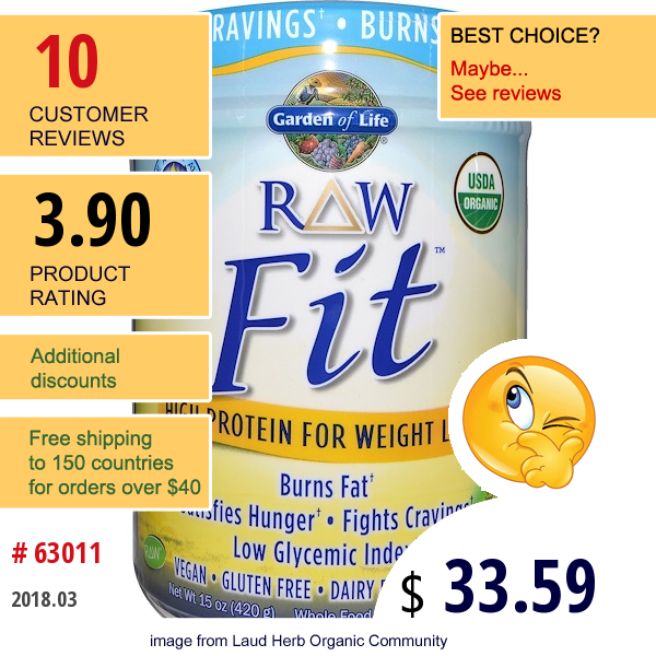 Garden Of Life, Raw Organic Fit, High Protein For Weight Loss, Vanilla, 15 Oz (420 G)