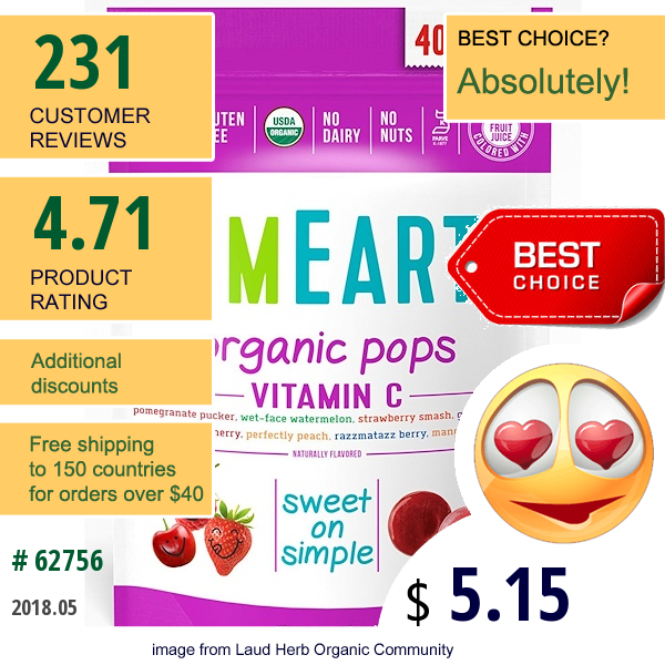 Yumearth, Organic Pops, Vitamin C, Assorted Flavors, 40 Pops, 8.5 Oz (241 G)
