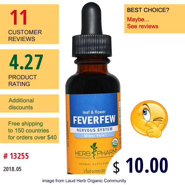 Herb Pharm, Feverfew, Leaf & Flower, Nervous System, 1 Fl Oz (30 Ml)