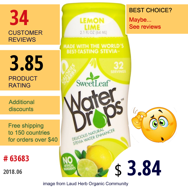 Wisdom Natural, Water Drops, Stevia Water Enhancer, Lemon Lime, 2.1 Fl Oz (64 Ml)  