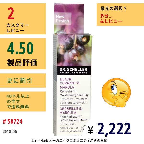 Dr. Scheller, 爽やかな保湿ケア, 昼間用, ブラックカラント＆マルラ（Black Currant & Marula）, 1.4オンス (40 G)  