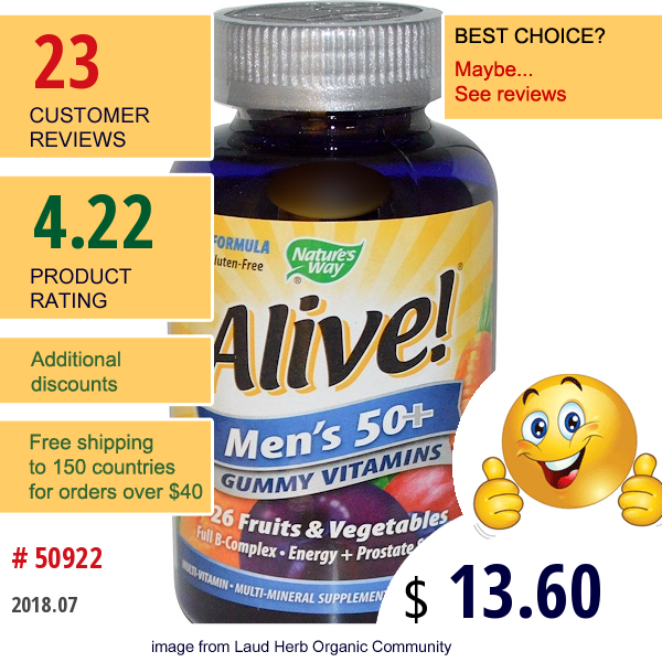 Natures Way, Alive! Mens 50+ Multi-Vitamin Multi-Mineral, 75 Gummies