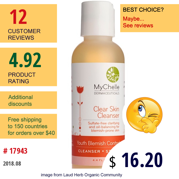 Mychelle Dermaceuticals, Clear Skin Cleanser, Youth Blemish Control, 4.4 Fl Oz (130 Ml)  
