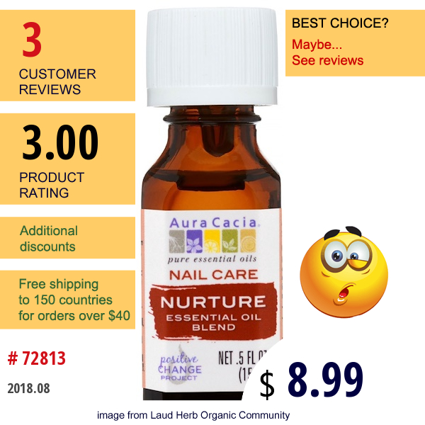 Aura Cacia, Nail Care, Essential Oil Blend, Nurture, .5 Fl Oz (15 Ml)