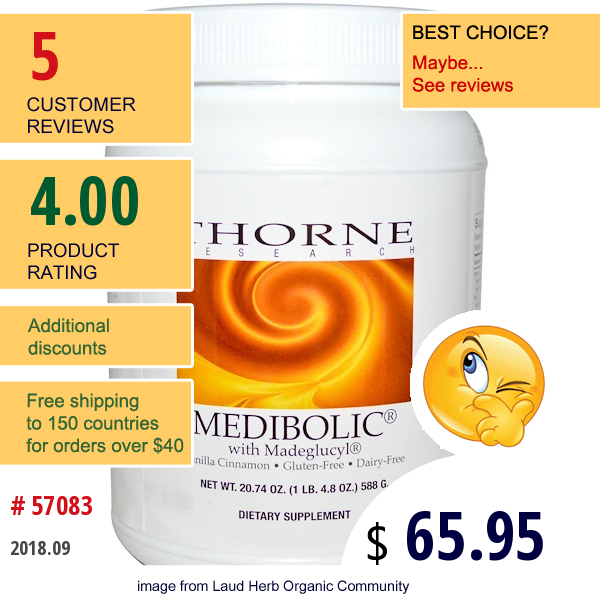 Thorne Research, Medibolic With Madeglucyl, Vanilla Cinnamon, 20.74 Oz (588 G)  