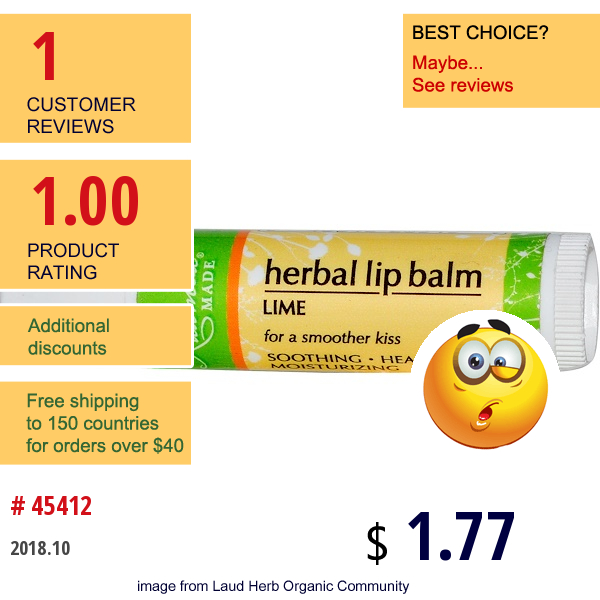 Kuumba Made, Herbal Lip Balm, Lime, 0.15 Oz (4.25 G)  