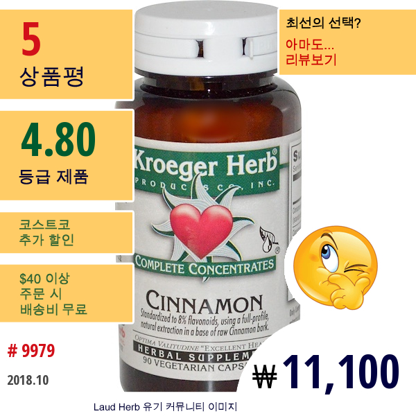 Kroeger Herb Co, 완전한 집중, 시나몬, 90 베지 캡슐  