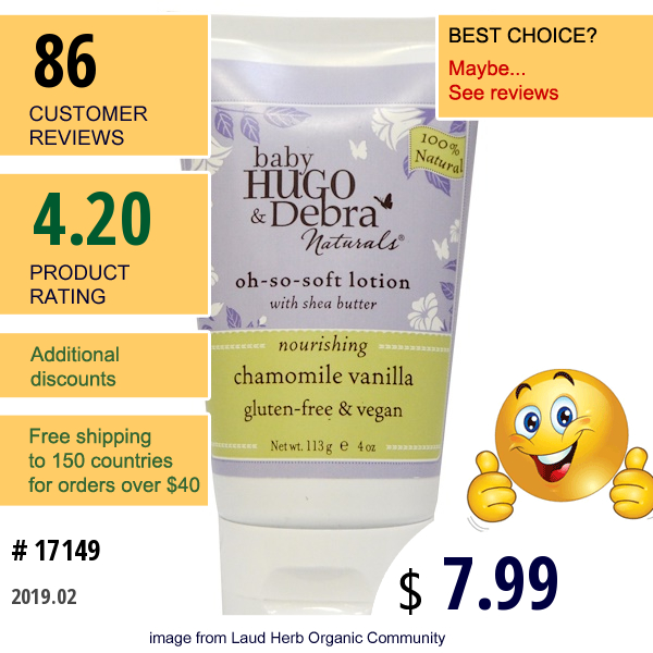 Hugo Naturals, Baby, Oh-So-Soft Lotion With Shea Butter, Chamomile & Vanilla, 4 Oz (113 Ml)